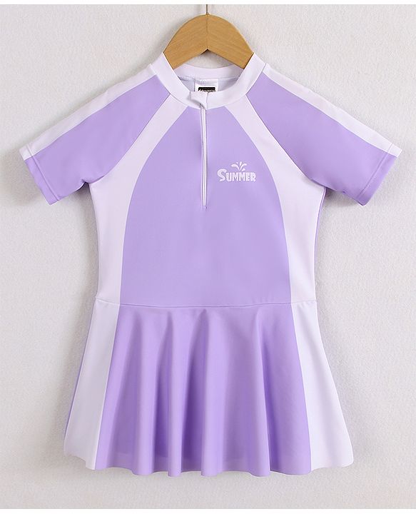 Pine Active Half Raglan Sleeves Frock Swimsuit - Purple