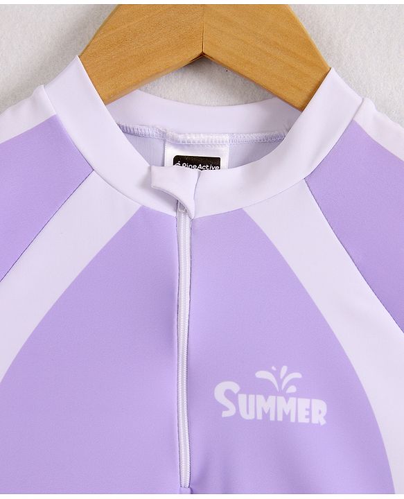 Pine Active Half Raglan Sleeves Frock Swimsuit - Purple