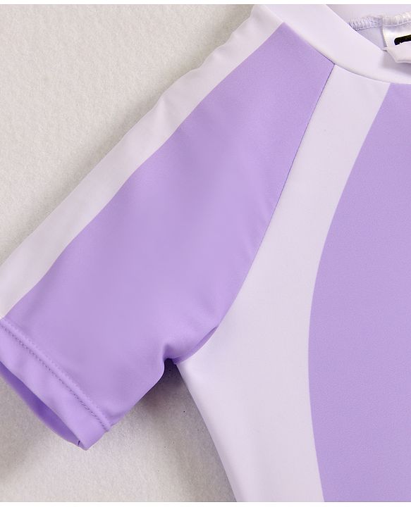 Pine Active Half Raglan Sleeves Frock Swimsuit - Purple