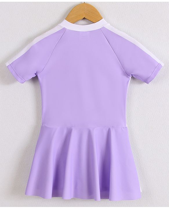 Pine Active Half Raglan Sleeves Frock Swimsuit - Purple