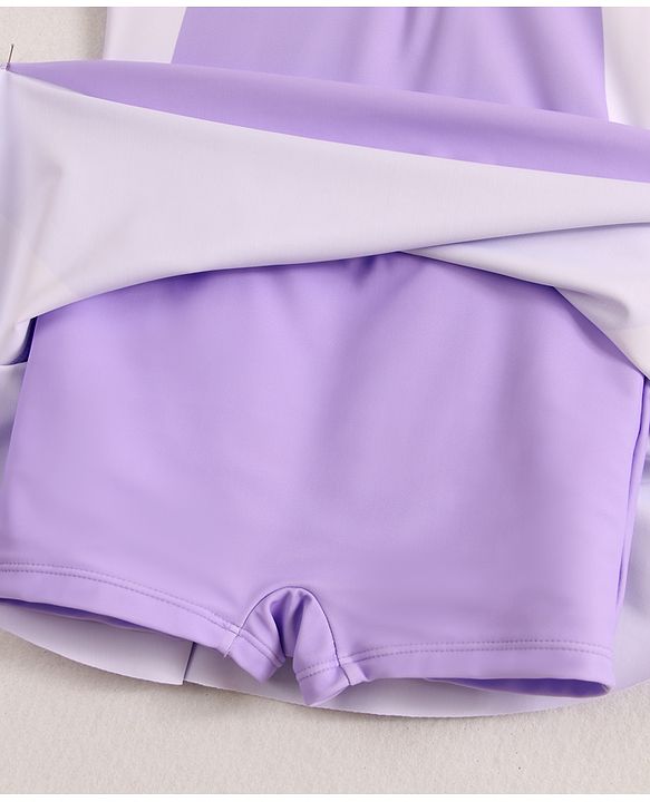 Pine Active Half Raglan Sleeves Frock Swimsuit - Purple