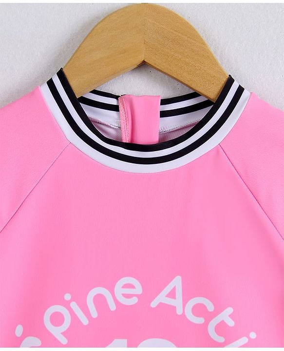 Pine Active Half Sleeves Frock Swimsuit With Logo Print - Pink