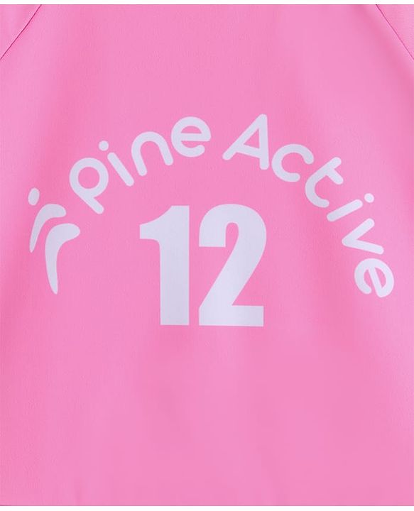 Pine Active Half Sleeves Frock Swimsuit With Logo Print - Pink
