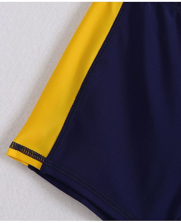 Pine Active Half Raglan Sleeves Two Piece Swimsuit With Logo Print - Yellow & Navy Blue