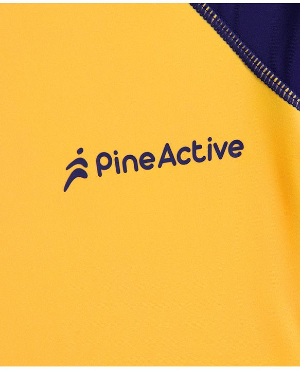 Pine Active Half Raglan Sleeves Two Piece Swimsuit With Logo Print - Yellow & Navy Blue