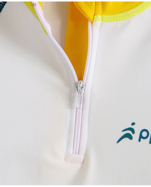 Pine Active Full Raglan Sleeves Two Piece Swimsuit With Logo Print - White & Dark Green