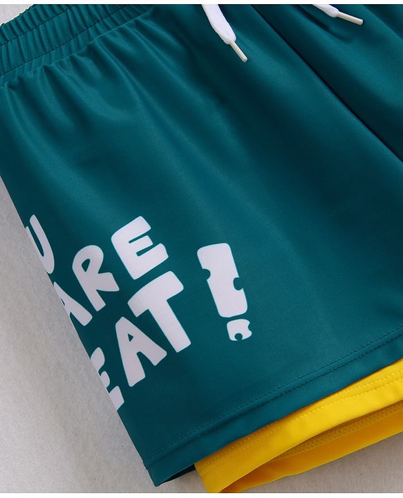 Pine Active Full Raglan Sleeves Two Piece Swimsuit With Logo Print - Teal Blue