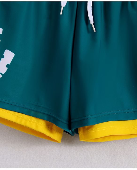 Pine Active Full Raglan Sleeves Two Piece Swimsuit With Logo Print - Teal Blue