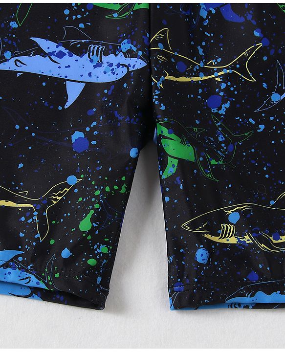 Pine Kids Swimming Trunk With Shark Print - Black