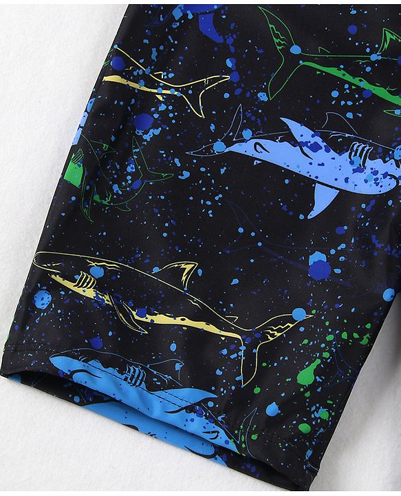 Pine Kids Swimming Trunk With Shark Print - Black