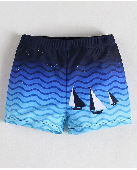 Babyhug Swimming Trunk With Boat Print - Blue