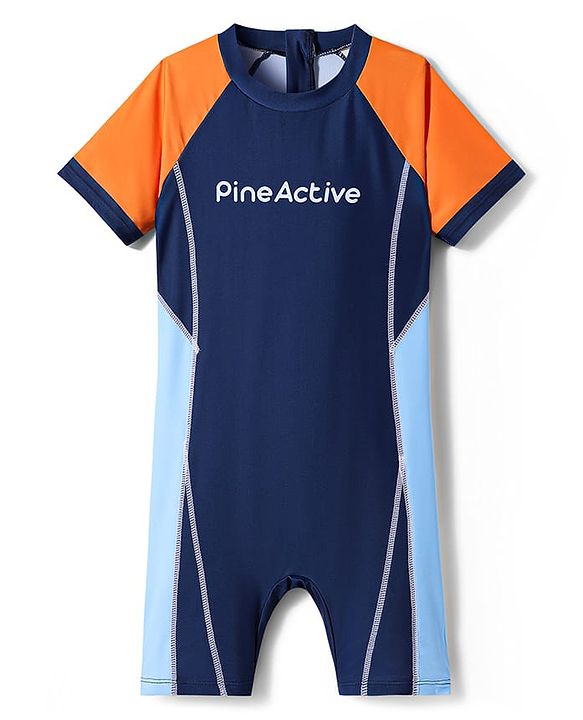 Pine Active Half Raglan Sleeves Legged Swimsuit - Blue