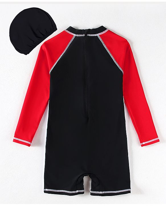 Pine Active Legged Swimsuit With Cap - Red