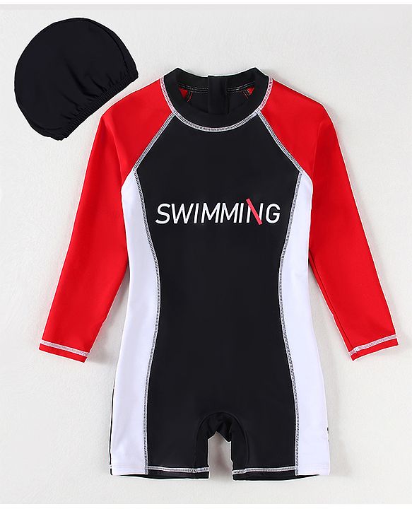 Pine Active Legged Swimsuit With Cap - Red