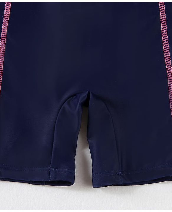 Pine Kids Half Raglan Sleeves Legged Swimsuit With Leaf Print - Navy Blue
