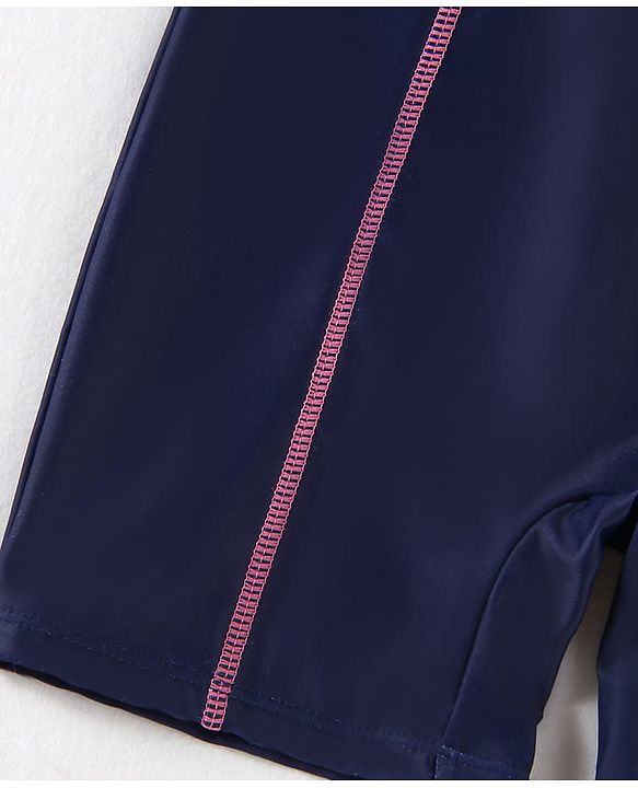 Pine Kids Half Raglan Sleeves Legged Swimsuit With Leaf Print - Navy Blue