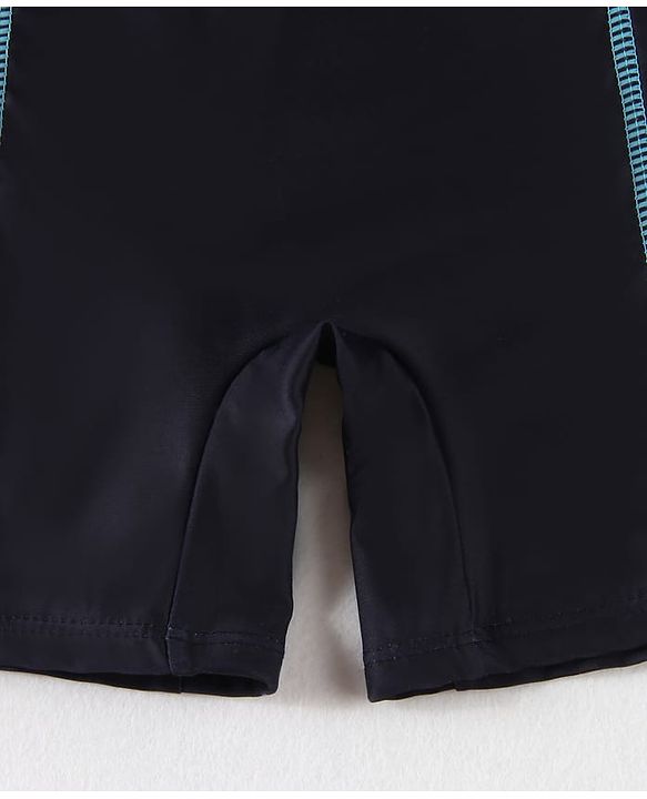 Pine Kids Half Raglan Sleeves Legged Swimsuit With Leaf Print - Navy Blue