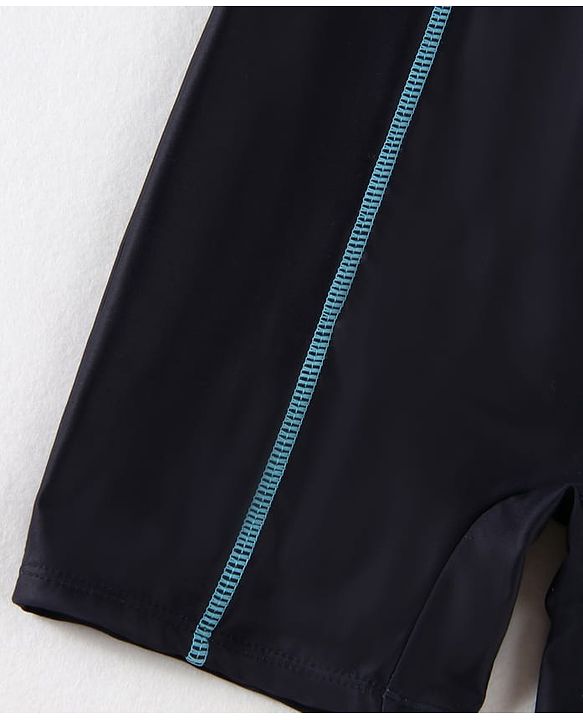 Pine Kids Half Raglan Sleeves Legged Swimsuit With Leaf Print - Navy Blue