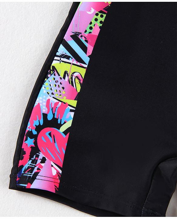 Pine Active Sleeveless Printed Legged Swimsuit - Black