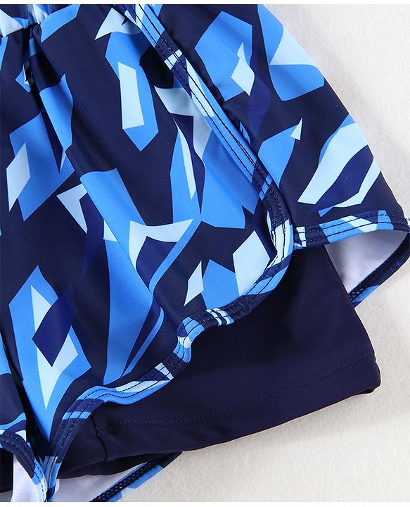 Pine Active Half Sleeves Two Piece Swimsuit With Whale Print - Blue