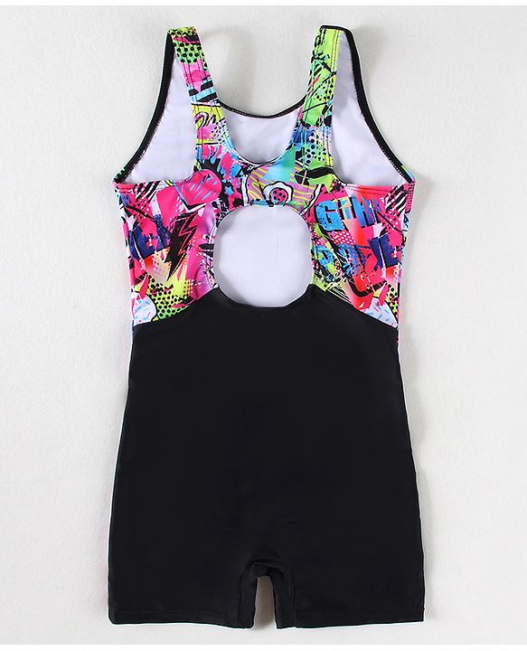 Pine Active Sleeveless Printed Legged Swimsuit - Black