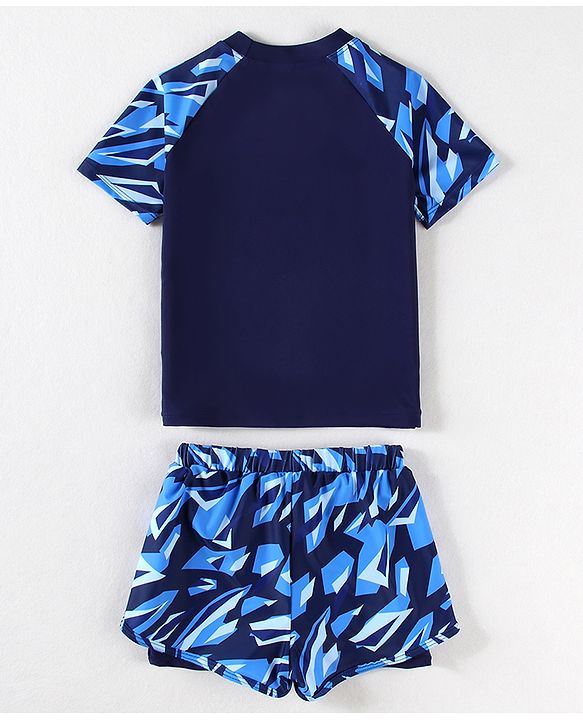 Pine Active Half Sleeves Two Piece Swimsuit With Whale Print - Blue