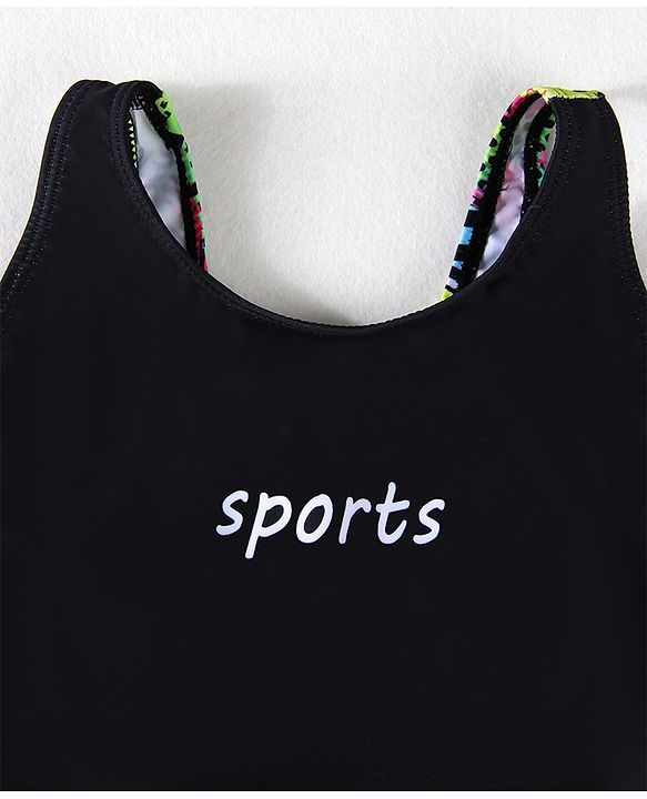Pine Active Sleeveless Printed Legged Swimsuit - Black