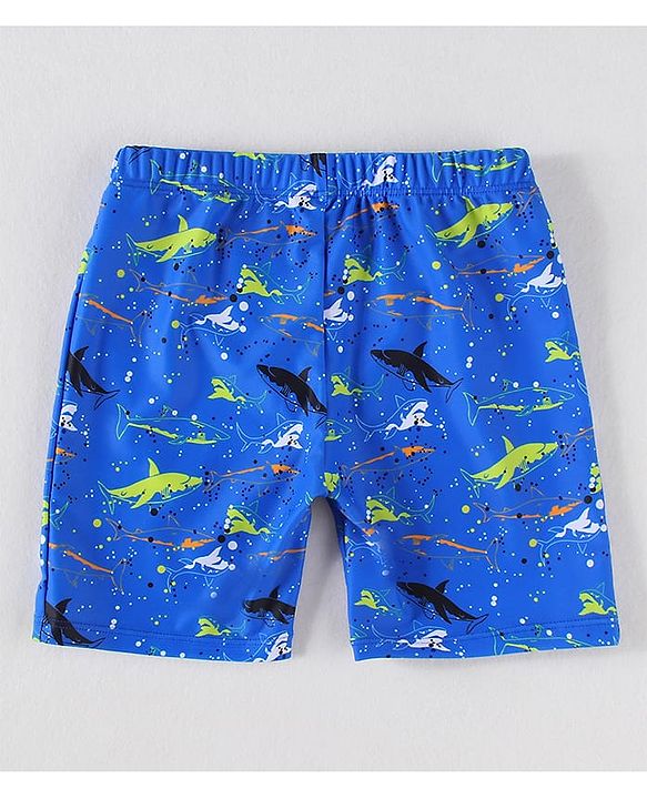 Pine Kids Swimming Trunk With Shark Print - Blue