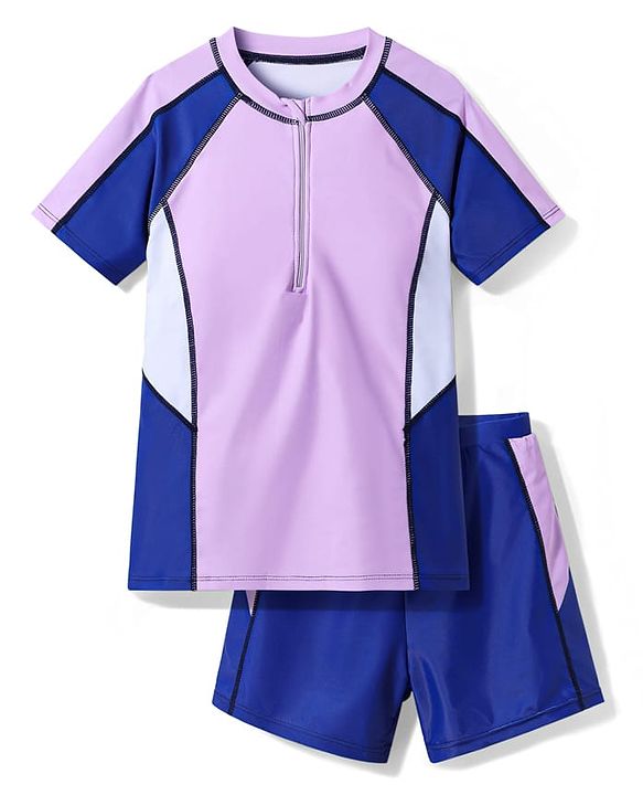 Pine Active Half Raglan Sleeves Two Piece Swimsuit - Purple