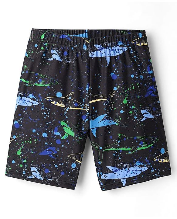 Pine Kids Swimming Trunk With Shark Print - Black