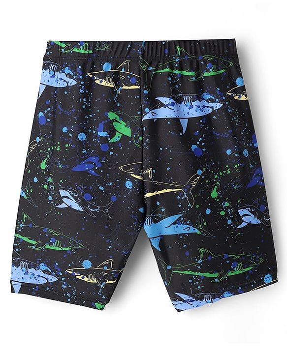 Pine Kids Swimming Trunk With Shark Print - Black