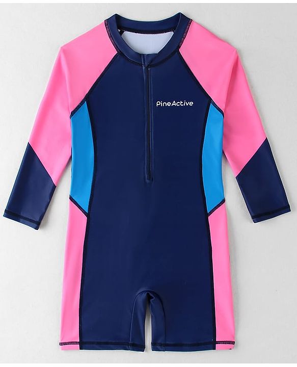 Pine Active Raglan Full Sleeves Legged Swimsuit - Navy Blue