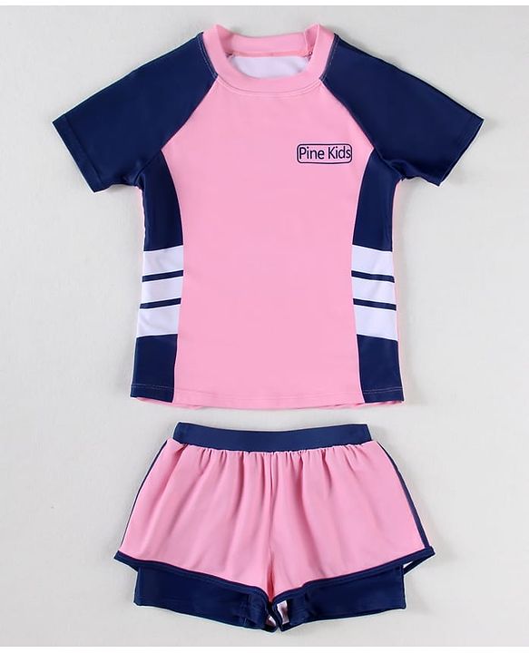 Pine Kids Half Sleeves Two Piece Swimsuit - Pink