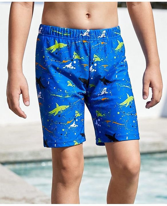 Pine Kids Swimming Trunk With Shark Print - Blue