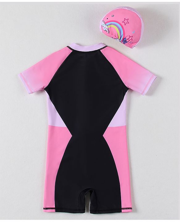 Pine Active Half Raglan Sleeves Legged Swimsuit - Black