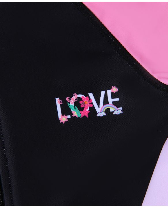 Pine Active Half Raglan Sleeves Legged Swimsuit - Black