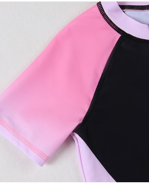 Pine Active Half Raglan Sleeves Legged Swimsuit - Black