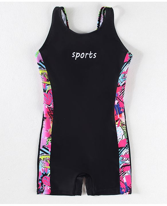 Pine Active Sleeveless Printed Legged Swimsuit - Black