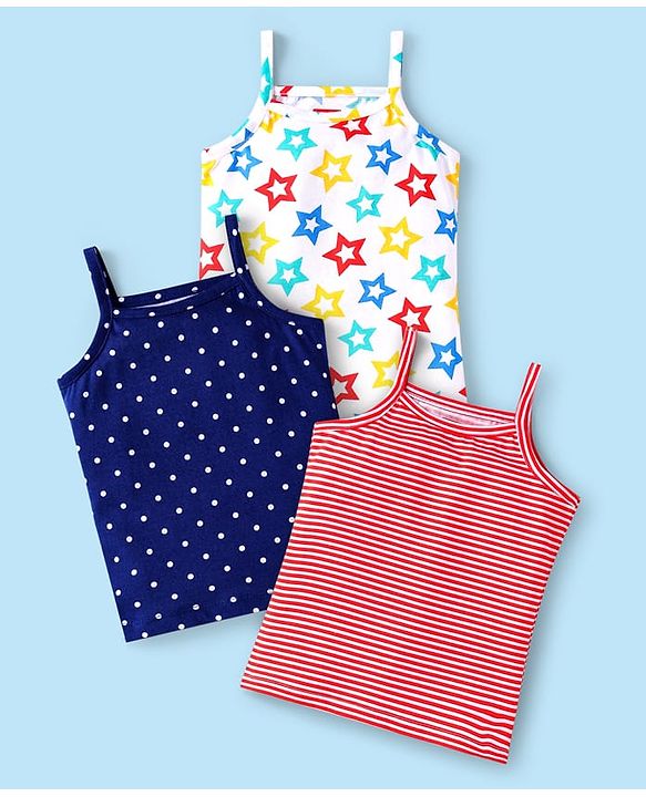 Babyhug Single Jersey Knit Sleeveless Slips With Stars & Polka Dot Print Pack pf 3 - White Blue & Red