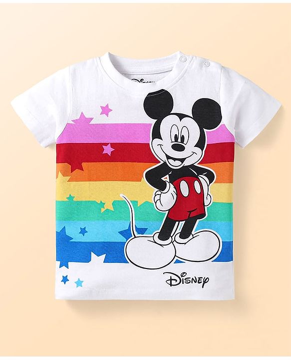 Babyhug Disney Single Jersey Knit Half Sleeves Shorts Night Suit with Mickey Mouse Graphics - Blue & White