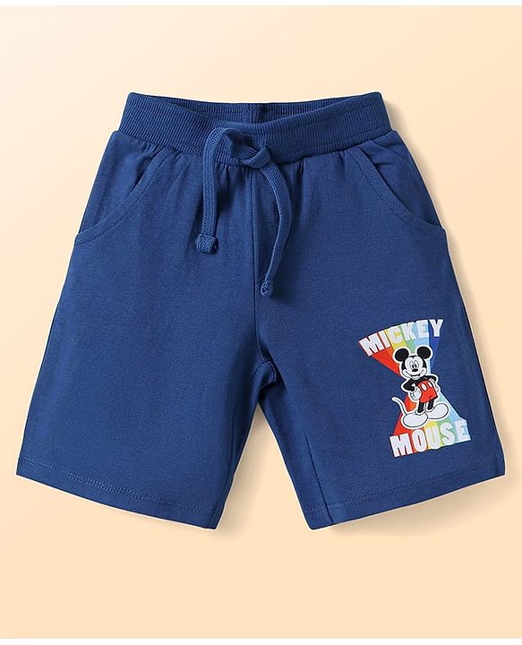 Babyhug Disney Single Jersey Knit Half Sleeves Shorts Night Suit with Mickey Mouse Graphics - Blue & White