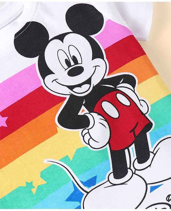 Babyhug Disney Single Jersey Knit Half Sleeves Shorts Night Suit with Mickey Mouse Graphics - Blue & White