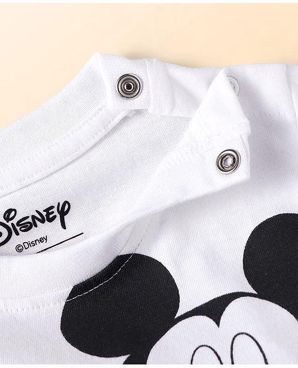 Babyhug Disney Single Jersey Knit Half Sleeves Shorts Night Suit with Mickey Mouse Graphics - Blue & White