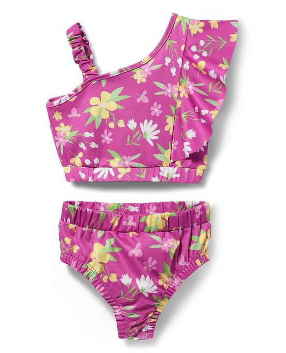 Babyhug Sleeveless Water Repellent Two Piece Swimsuit with Floral Print - Pink