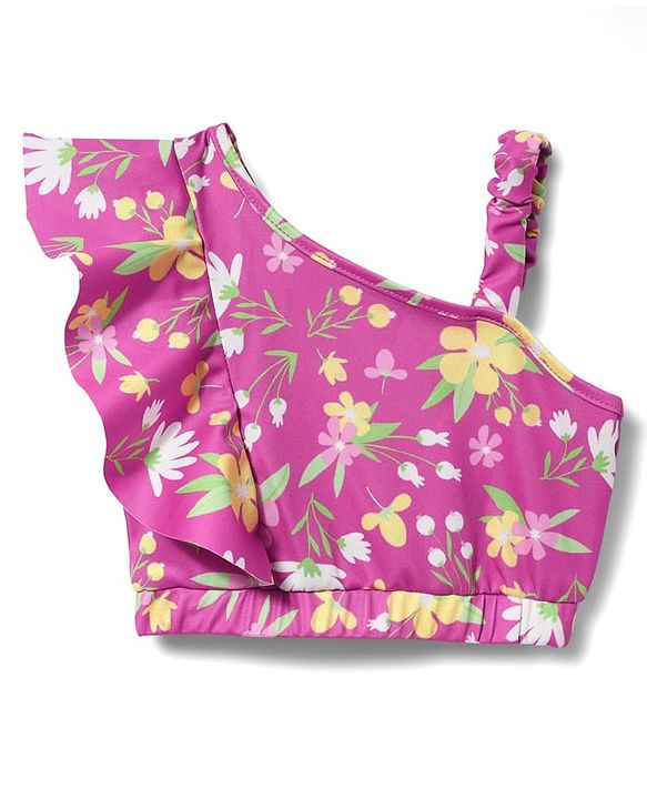 Babyhug Sleeveless Water Repellent Two Piece Swimsuit with Floral Print - Pink