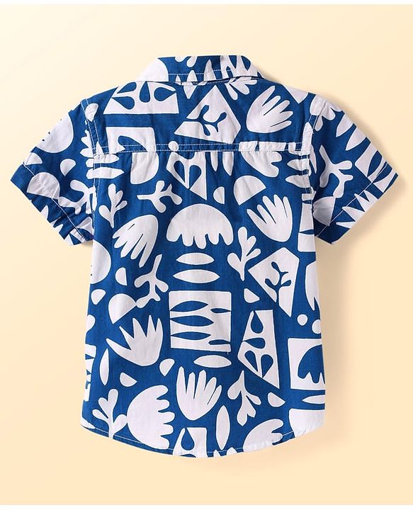 Babyhug Cotton Woven Half Sleeves Shirt with Tropical Print - Blue & White