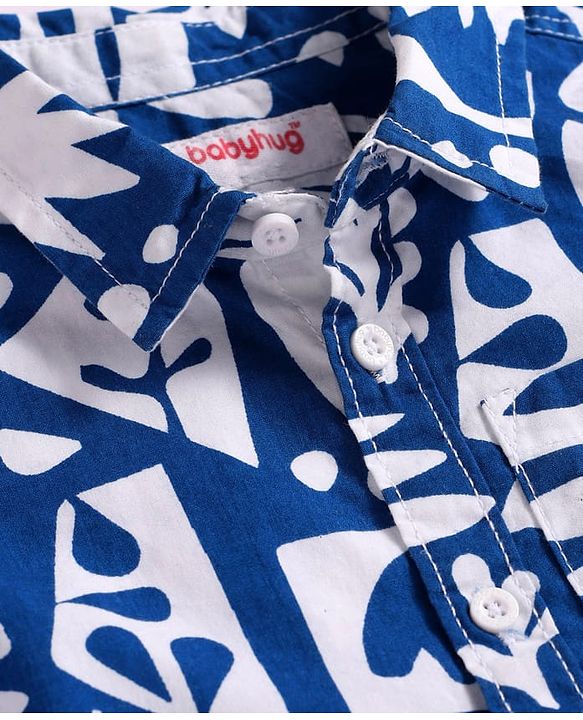 Babyhug Cotton Woven Half Sleeves Shirt with Tropical Print - Blue & White