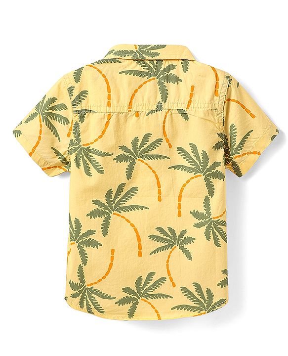 Babyhug Cotton Woven Half Sleeves Shirt With Tree Print - Yellow