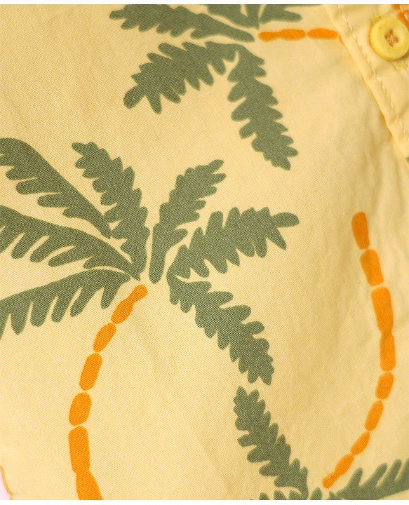Babyhug Cotton Woven Half Sleeves Shirt With Tree Print - Yellow