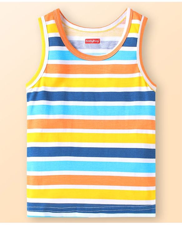 Babyhug 100 % Cotton Knit Sleeveless Striped & Animal Printed Vests Pack of 3 - Coral & White